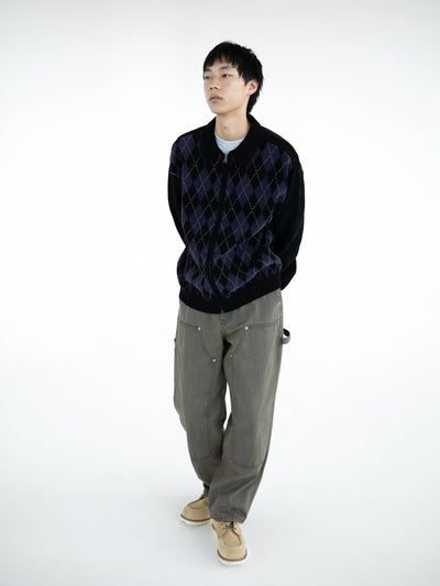 Argyle Zip Knit Cardigan