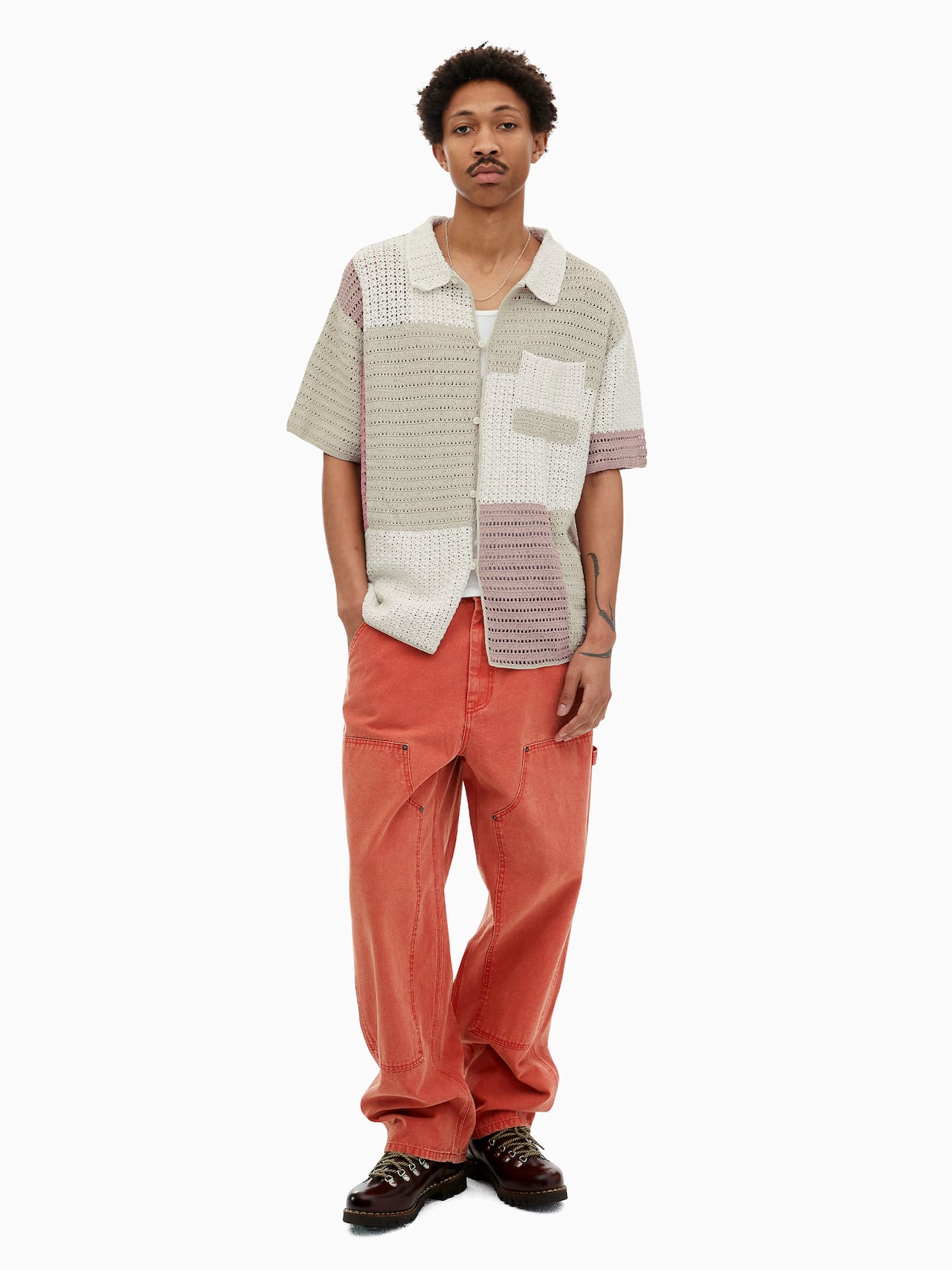 Block Crochet Knit S/S Shirt