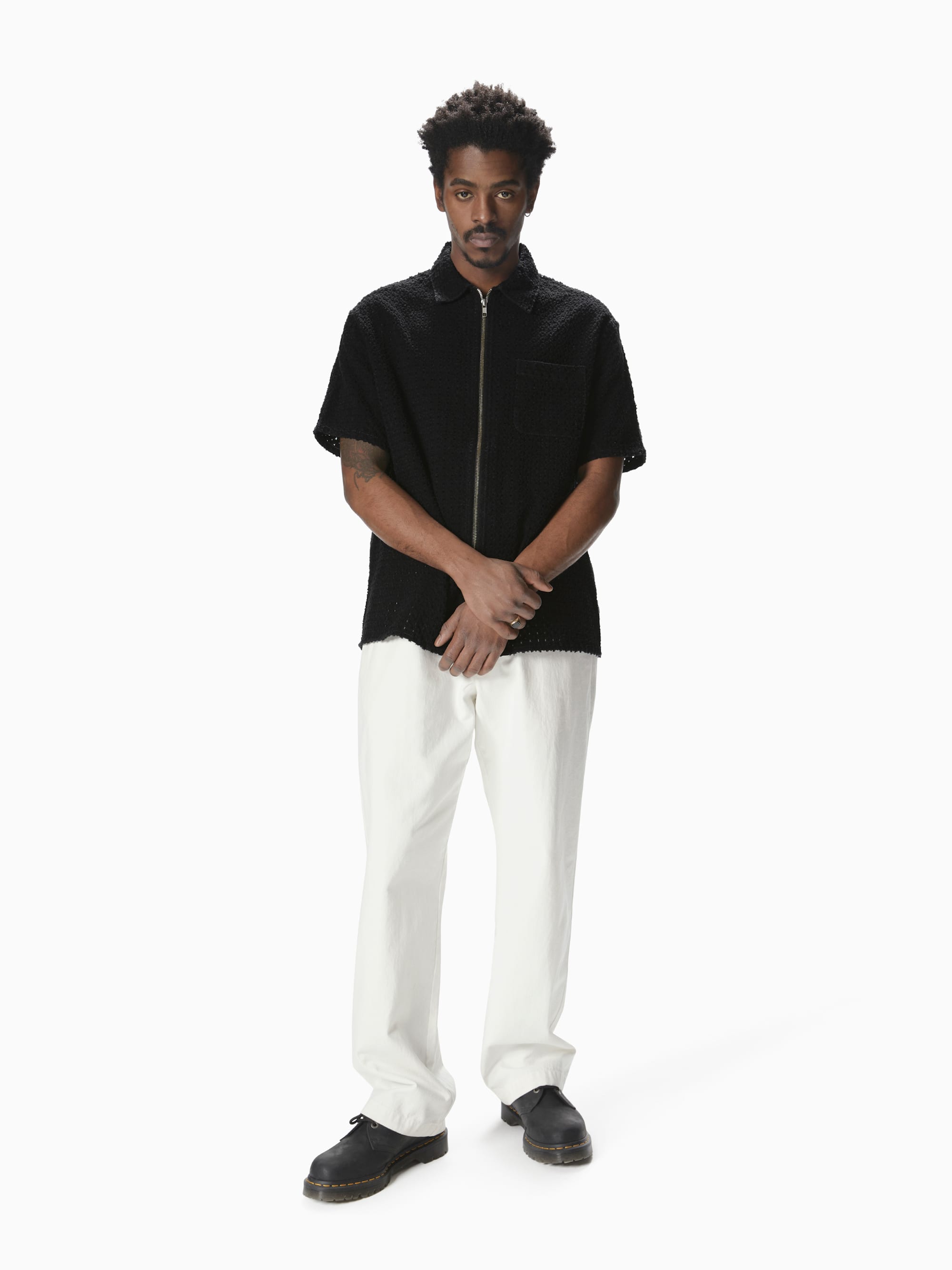 Damaged Denim Zip S/S Shirt