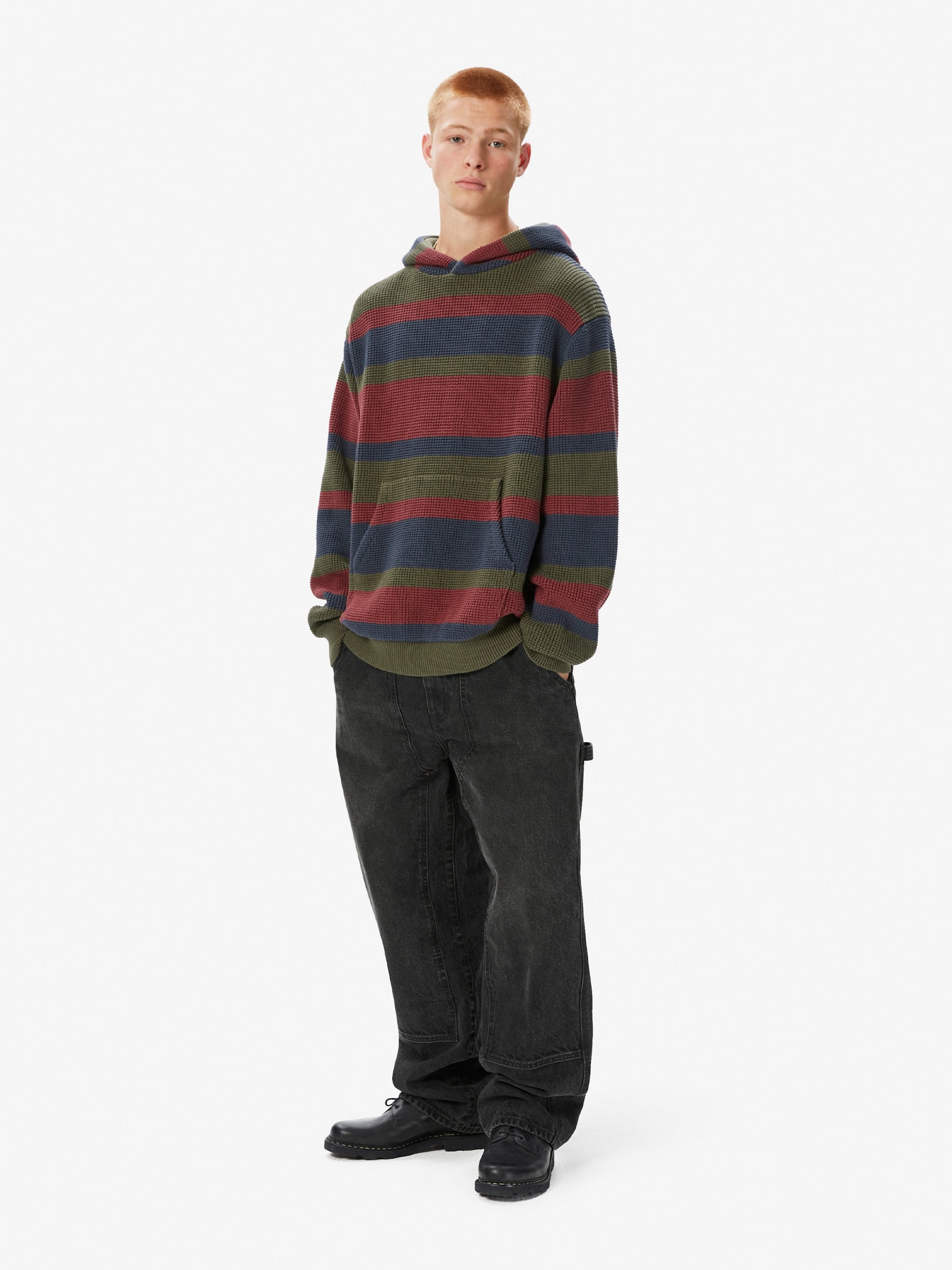 Striped Waffle Knit Hoodie