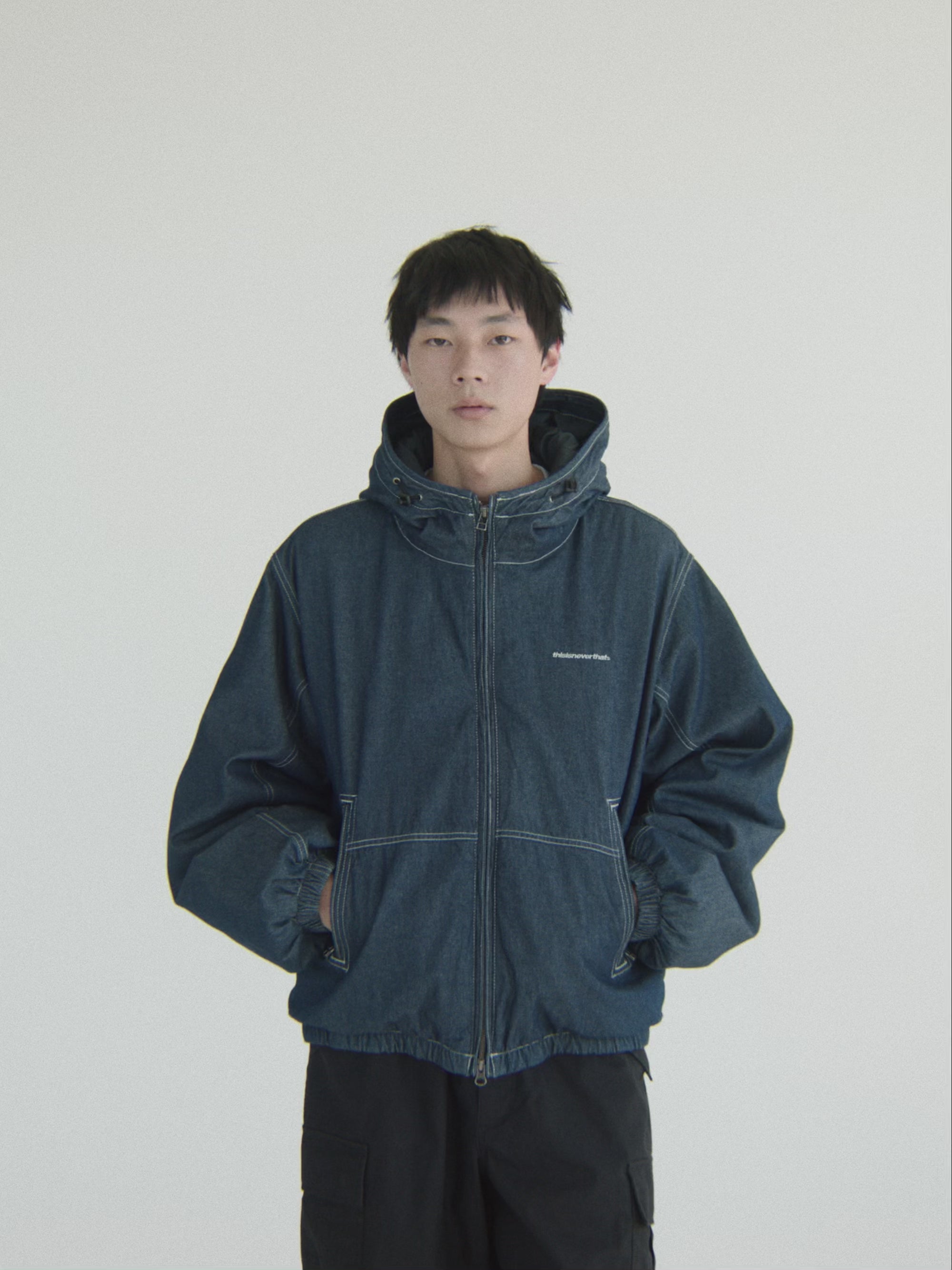 新品！【PGG】ナイロンタスランドビーストレッチ DENIM フーディジャケット 新品！【PGG】ナイロンタスランドビーストレッチ DENIM フーディジャケット