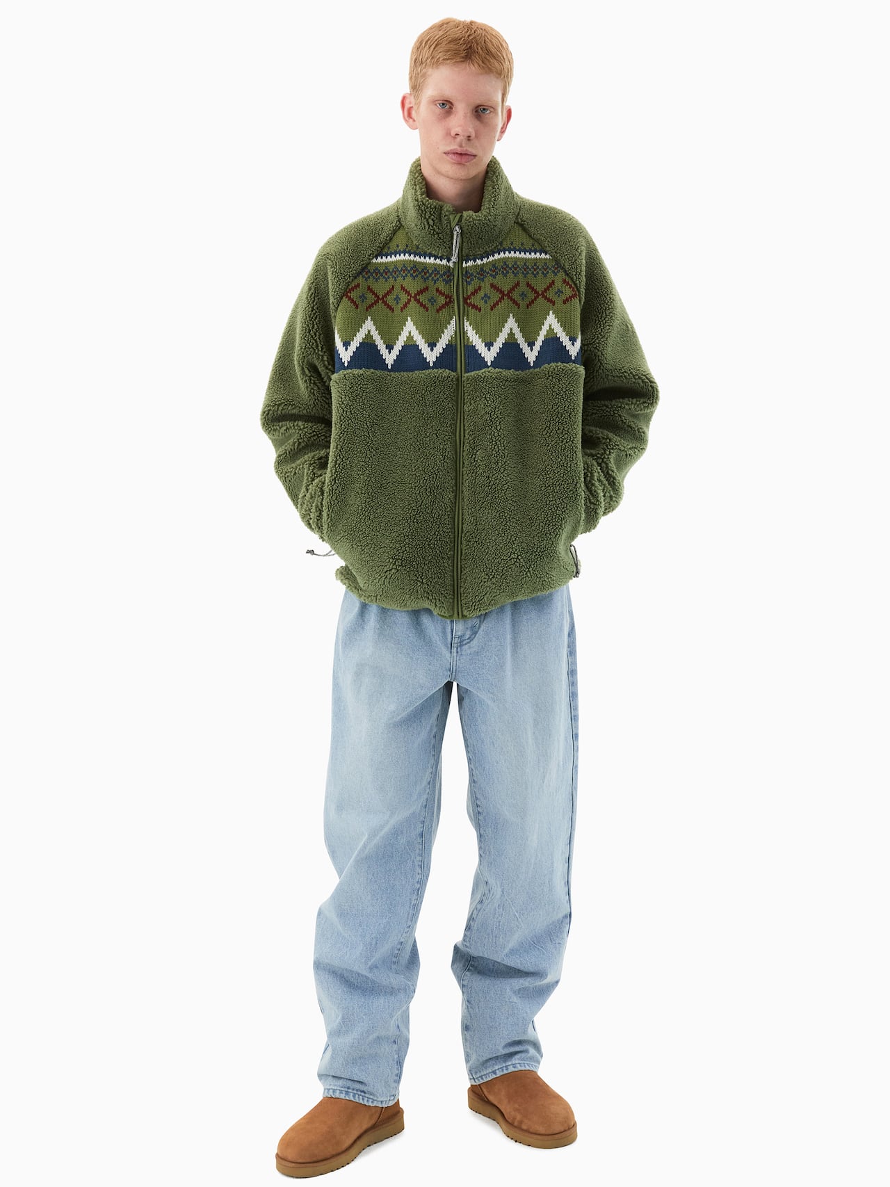 Knit Paneled Fleece Jacket